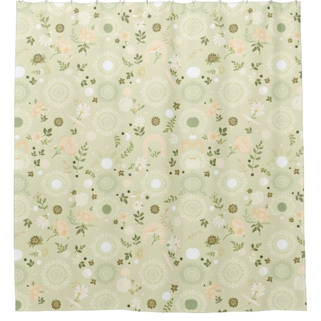 Boho Chic Sage Shower Curtain – Relaxed & Earthy (Front)