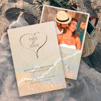 Boho Chic Sand Heart Beach Destination Wedding  Save The Date