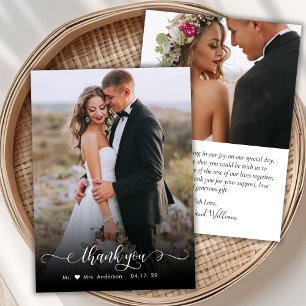 Boho Chic Script 2 Mariage photo Carte de remercie