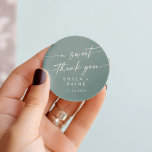 Boho Chic Seafoam Teal A Sweet Thank You Favour Classic Round Sticker<br><div class="desc">This boho chic seafoam teal a sweet thank you favour classic round sticker is perfect for a minimalist wedding. The colourful blue green modern bohemian design features simple rustic calligraphy with a unique yet classic style reminiscent of the beach, ocean and summer seaside. Personalize your favour stickers with your names...</div>