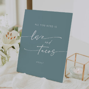 Boho Chic Seafoam Teal Love Taco Bar Wedding Pedestal Sign