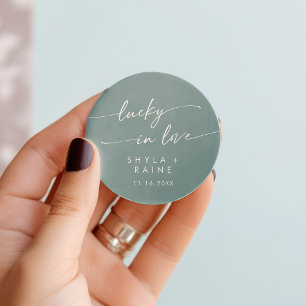 Boho Chic Seafoam Teal Lucky In Love Favour Classic Round Sticker