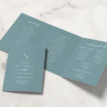 Boho Chic Seafoam Teal Monogram Wedding Tri-Fold Programme<br><div class="desc">This boho chic seafoam teal monogram wedding tri-fold program is perfect for a minimalist wedding. The colourful blue green modern bohemian design features simple rustic calligraphy with a unique yet classic style reminiscent of the beach, ocean and summer seaside. Personalize your wedding program with your initials, names, wedding date and...</div>