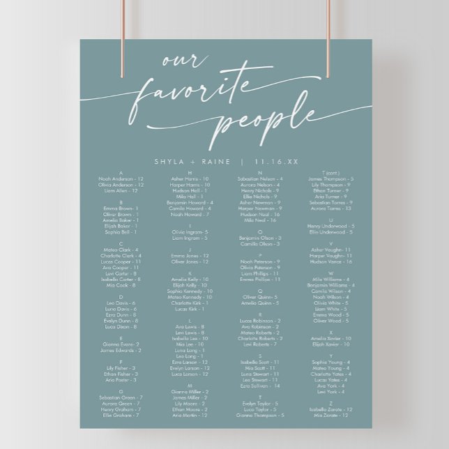 Boho Chic Seafoam Teal Printable Seating Chart (Creator Uploaded)