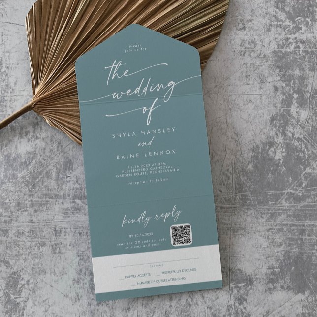 Boho Chic Seafoam Teal QR Code Mail In Wedding All In One Invitation (Creator Uploaded)