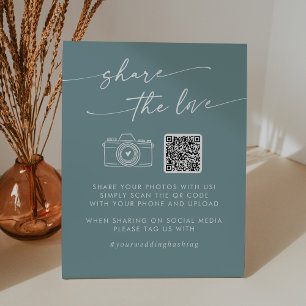 Boho Chic Seafoam Teal Share the Love QR Code Pedestal Sign