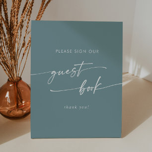 Boho Chic Seafoam Teal Wedding Guest Book Pedestal Sign