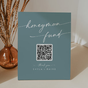 Boho Chic Seafoam Teal Wedding Honeymoon Fund Pedestal Sign