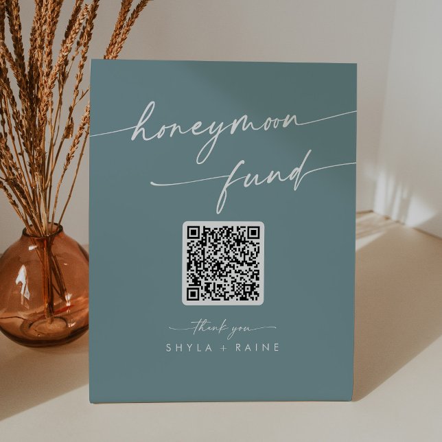 Boho Chic Seafoam Teal Wedding Honeymoon Fund Pedestal Sign (Creator Uploaded)