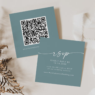Boho Chic Seafoam Teal Wedding QR Code RSVP Enclosure Card