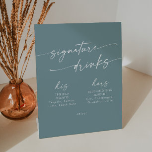 Boho Chic Seafoam Teal Wedding Signature Drinks Pedestal Sign