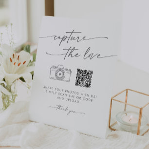 Boho Chic Silver Grey Capture the Love Wedding Pedestal Sign