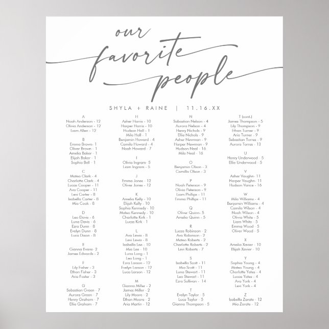 Boho Chic Silver Grey Printable Seating Chart (Front)