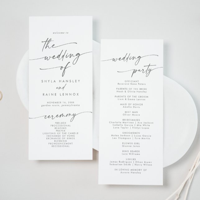 Boho Chic Silver Grey Tea Length Wedding Program (Creator Uploaded)