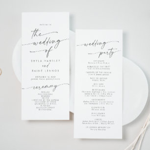 Boho Chic Silver Grey Tea Length Wedding Program
