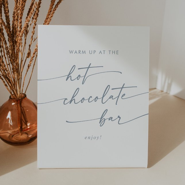 Boho Chic Slate Blue Hot Chocolate Bar Pedestal Sign (Creator Uploaded)