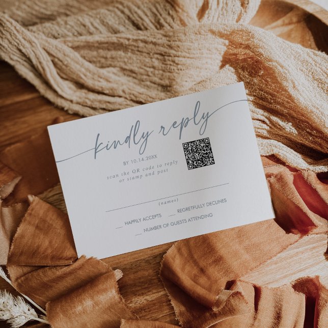 Boho Chic Slate Blue Mail In and QR Code RSVP Card (Creator Uploaded)