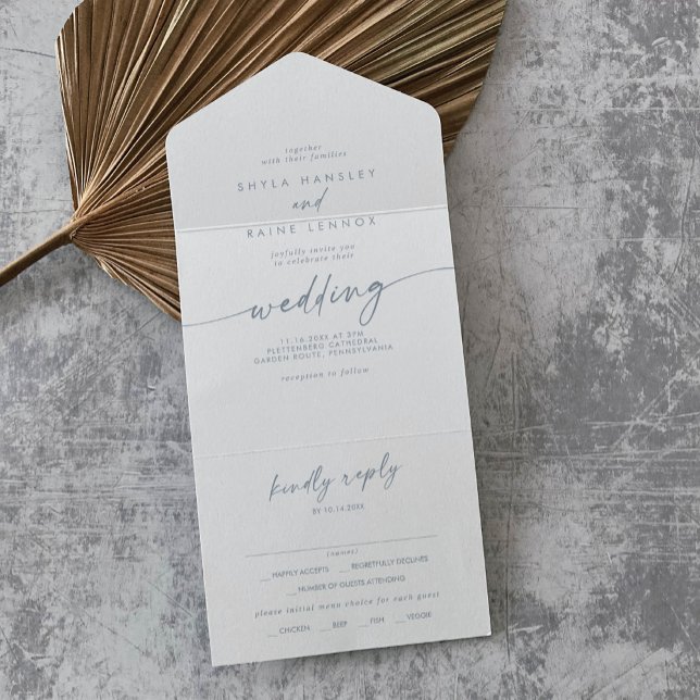 Boho Chic Slate Blue Meal Choice RSVP Wedding All In One Invitation (Creator Uploaded)