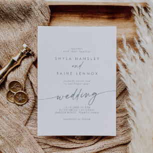 Boho Chic Slate Blue Wedding Invitation