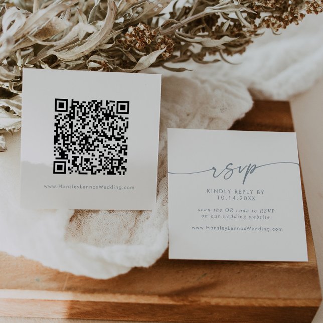 Boho Chic Slate Blue Wedding QR Code RSVP Enclosure Card (Creator Uploaded)