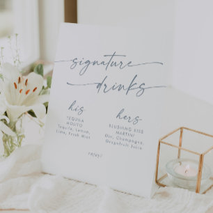 Boho Chic Slate Blue Wedding Signature Drinks Pedestal Sign