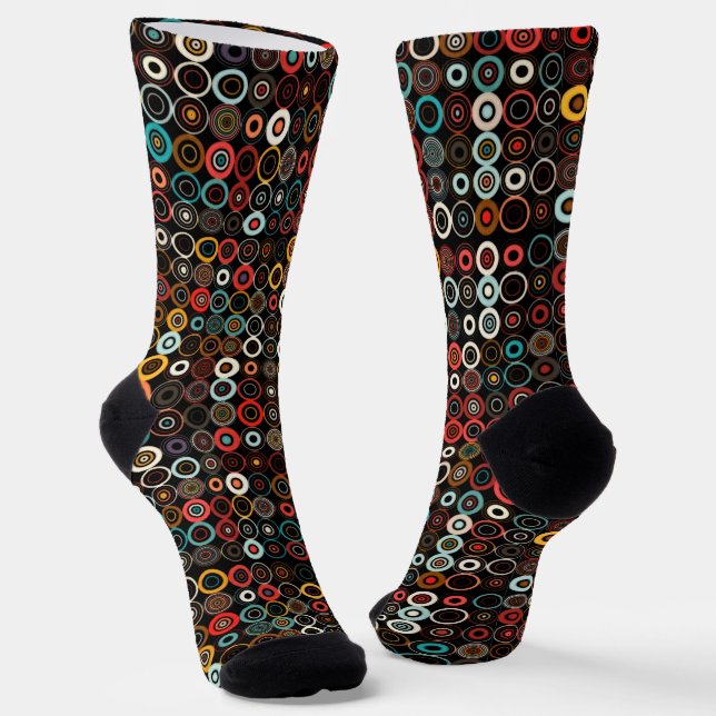 Boho Chic Socks with Retro Circle Art (Angled)