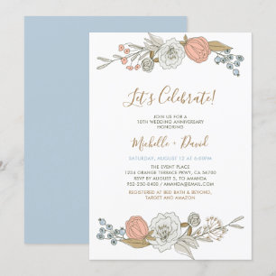 Boho Chic Spring Floral 10th Wedding Anniversary Invitation