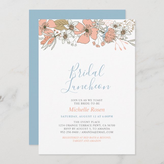 Boho Chic Spring Floral Bridal Luncheon Shower Inv Invitation (Front/Back)