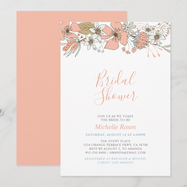 Boho Chic Spring Floral Bridal Wedding Shower Invi Invitation (Front/Back)