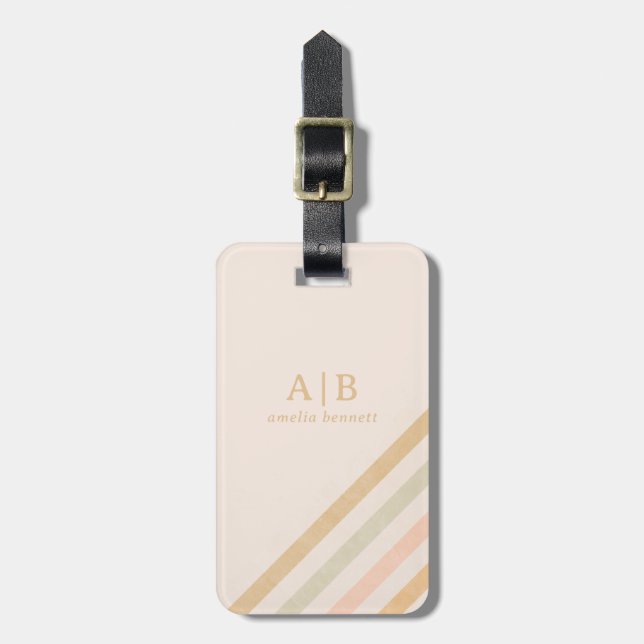 Boho Chic Stripe | Earth Toned Monogram Luggage Tag (Front Vertical)