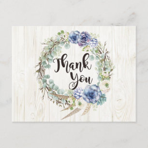 Boho Chic Succulent Eucalyptus Rustic Thank You Card