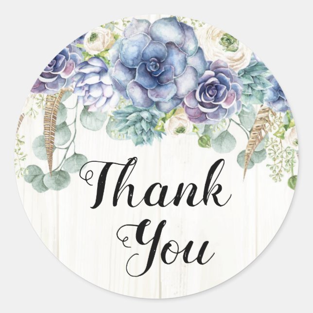 Boho Chic Succulent Eucalyptus Rustic Wedding Classic Round Sticker (Front)