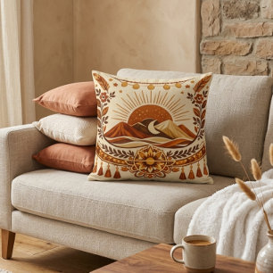 Boho Chic Sun & Mountain Throw Pillow
