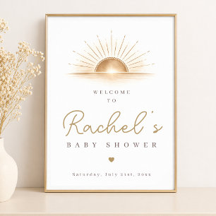Boho Chic Sun Neutral Baby Shower Welcome Sign 
