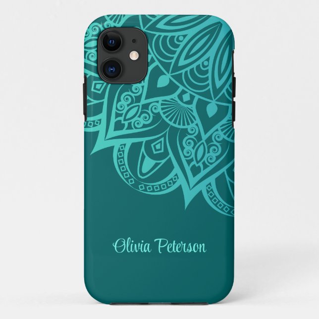 Boho Chic Teal and Turquoise Mandala  Case-Mate iPhone Case (Back)