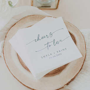 Boho Chic Teal and White Cheers to Love Wedding Napkin