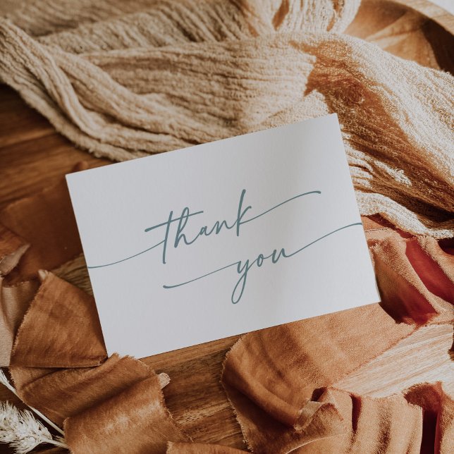 Boho Chic Teal and White Flat Wedding Thank You Card (Creator Uploaded)