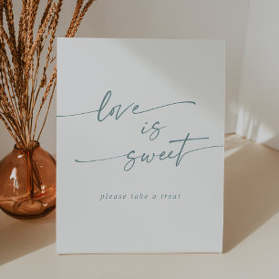Boho Chic Teal and White Love Is Sweet Wedding Pedestal Sign