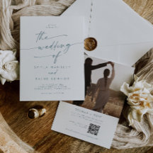 Boho Chic Teal and White Photo QR Code Wedding