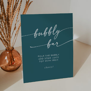 Boho Chic Teal Blue Bubbly Bar Wedding Pedestal Sign