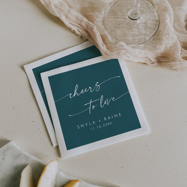 Boho Chic Teal Blue Cheers to Love Wedding Napkin (Creator Uploaded)