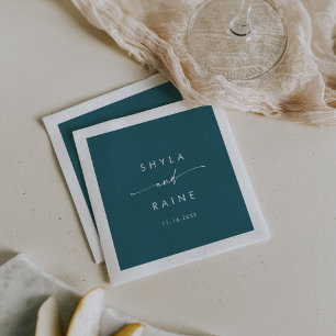Boho Chic Teal Blue Monogram Wedding Napkins