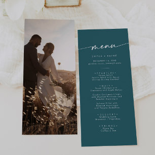 Boho Chic Teal Blue Photo Wedding Menu