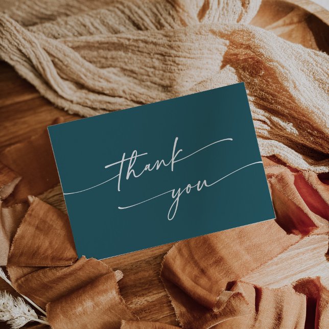 Boho Chic Teal Blue Pink Flat Wedding Thank You Card (Creator Uploaded)