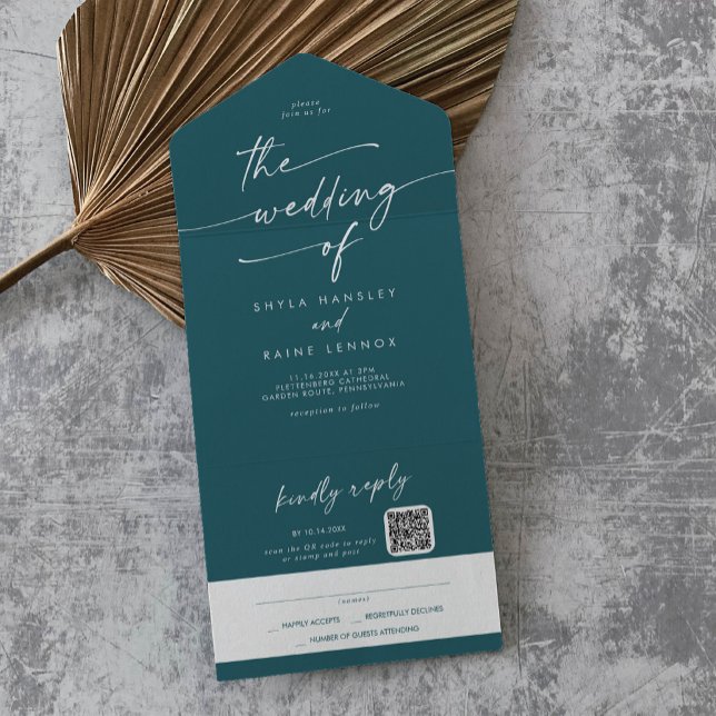 Boho Chic Teal Blue QR Code Mail In Wedding All In One Invitation (Creator Uploaded)