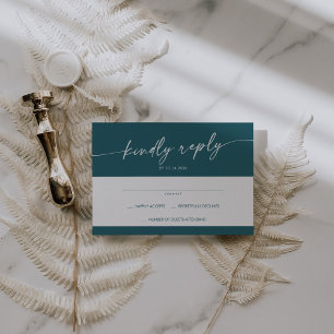 Boho Chic Teal Blue Simple Wedding RSVP Card