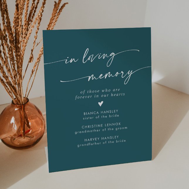 Boho Chic Teal Blue Wedding In Loving Memory Pedestal Sign (Creator Uploaded)