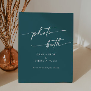 Boho Chic Teal Blue Wedding Photo Booth Pedestal Sign