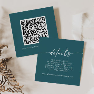 Boho Chic Teal Blue Wedding QR Code Details Enclosure Card