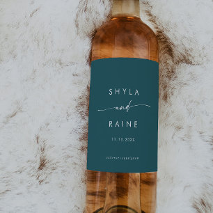 Boho Chic Teal Blue Wedding Wine Labels
